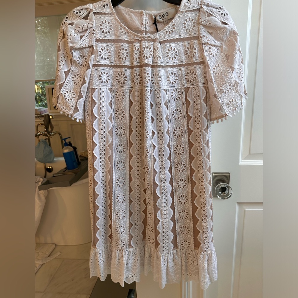 Sea white lace eyelet dress.